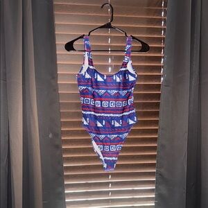 Chubbies Blue and Red One Piece Swimwear with Geometric Design